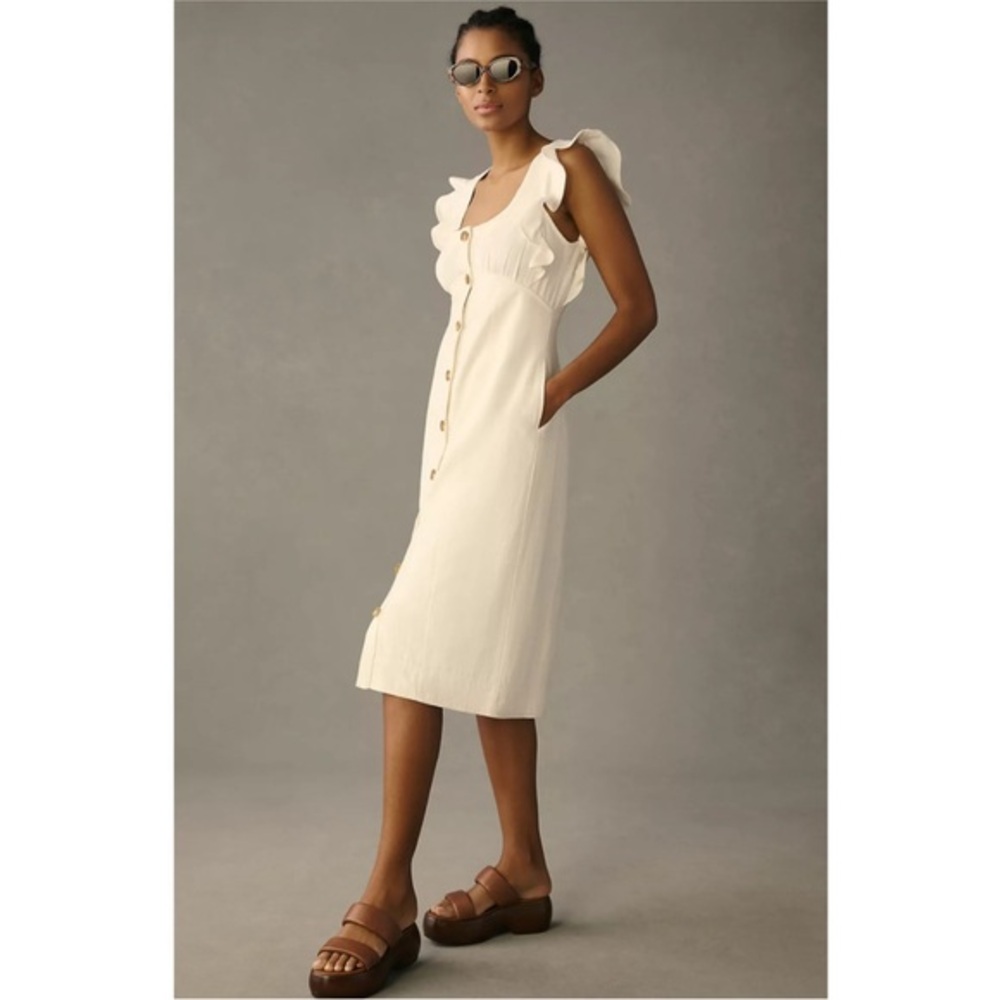 Pilcro Scoop-Neck Ruffle-Sleeve Button-down Dress - New 8P NWT‎